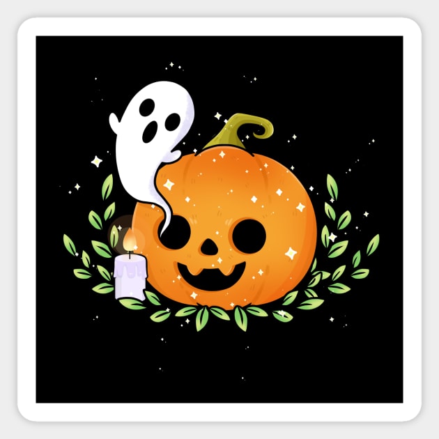 Ghost and Scary Pumpkin Sticker by Minidooods